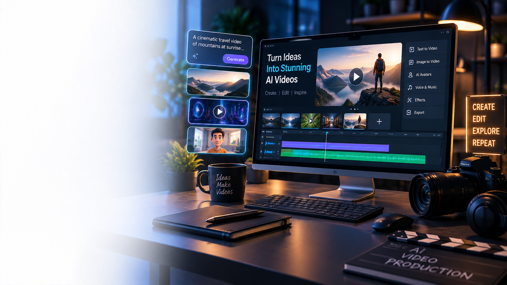 AI video creation concept with a digital assistant