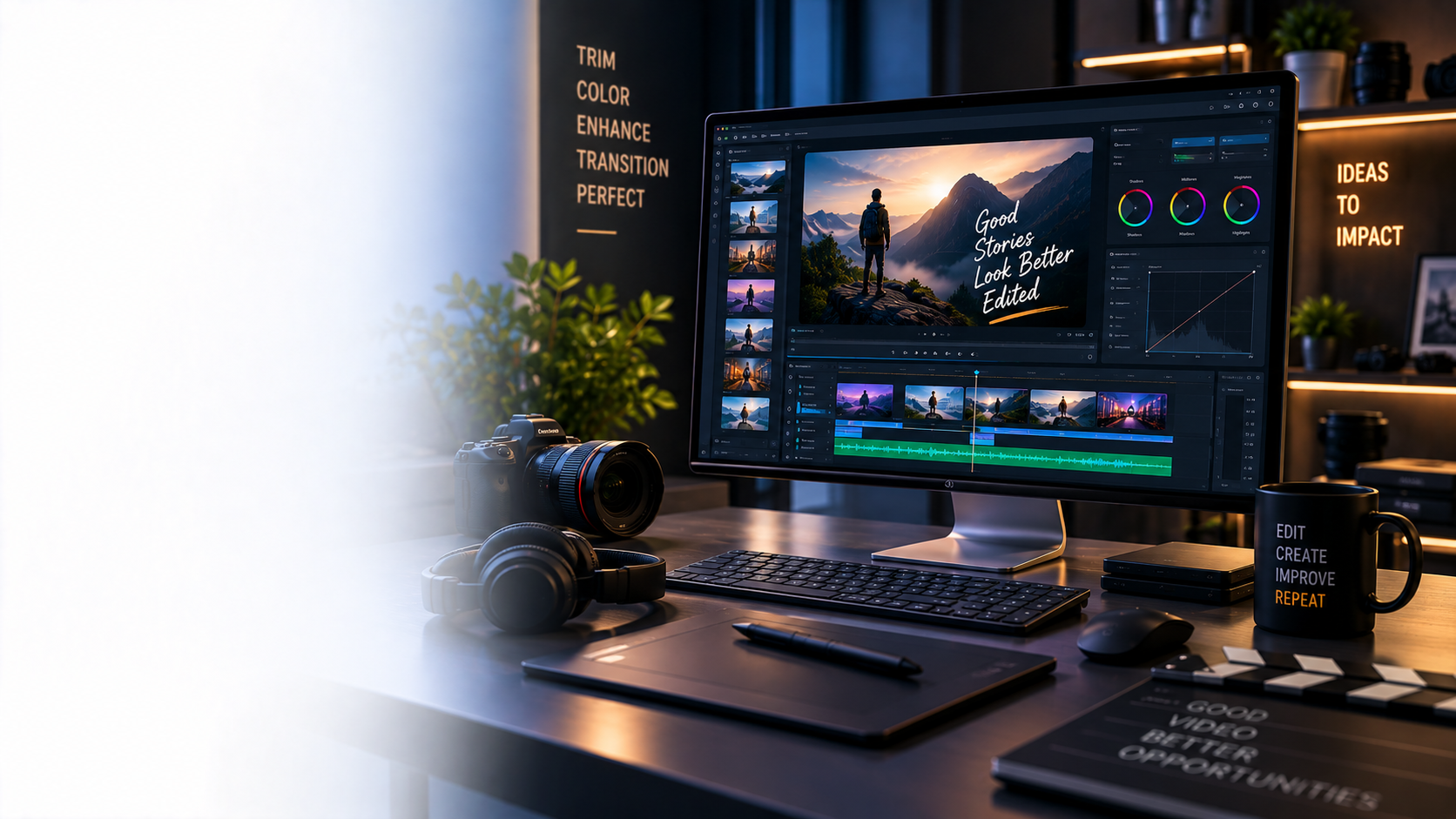 Video editing timeline and post-production workspace