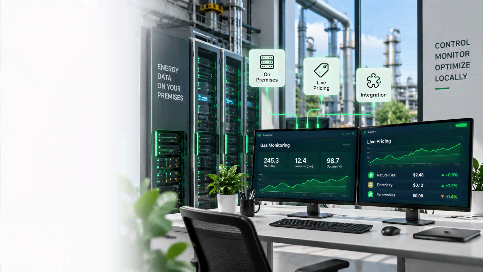On premises energy data and live pricing systems