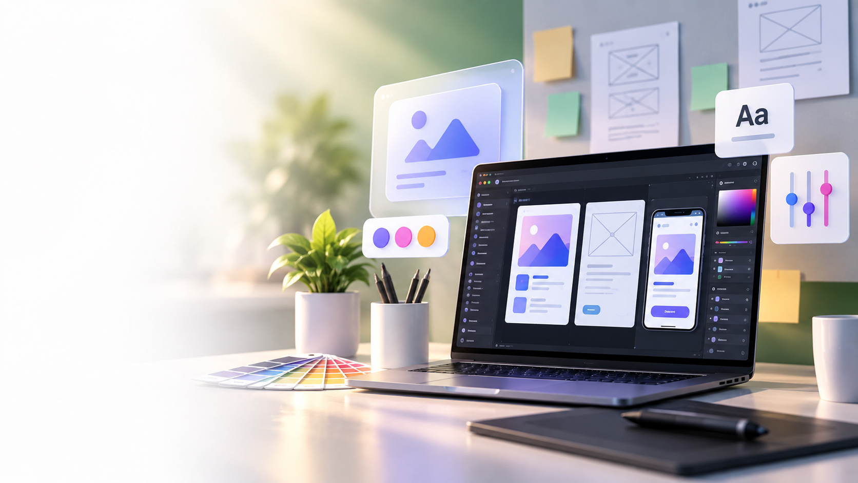 UI and UX design screens for a digital product