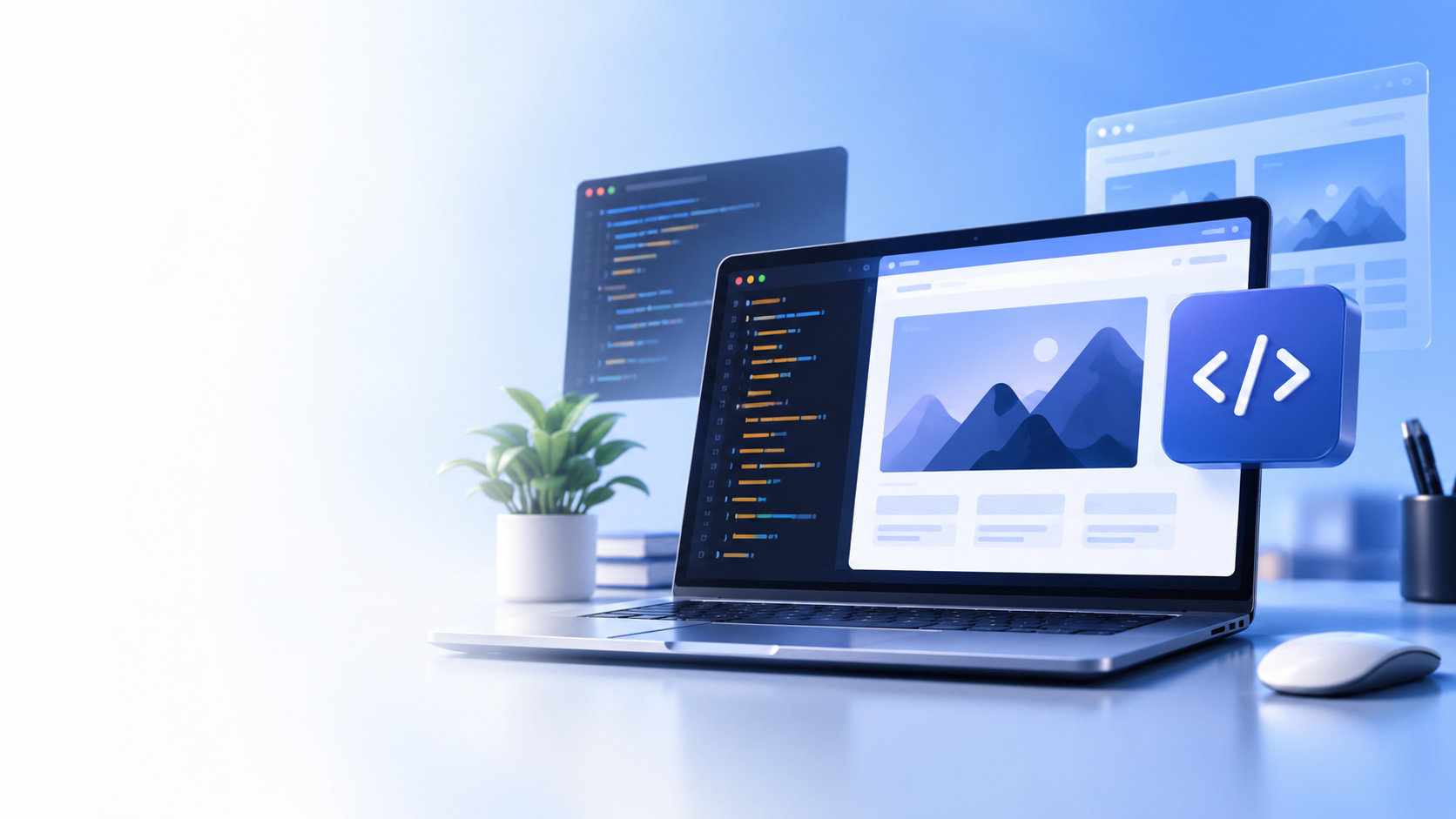 Custom website development workspace